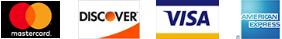 Discover, Master Card, Visa, and Amex accepted