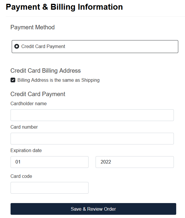 Image of the payment screen